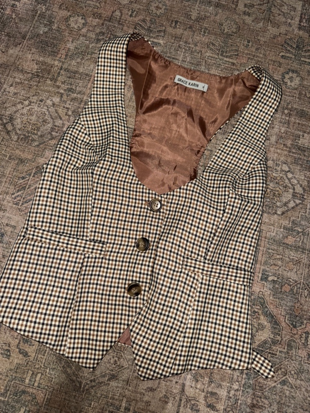 Brown and Cream Gingham vest